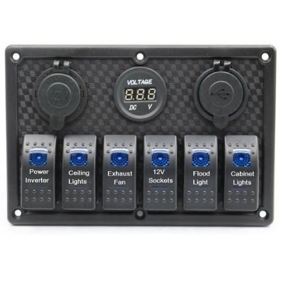 6 Gang Plastic water proof Switch blue color Aluminum Frame Master Switch Panel for ambulance and other vehicle conversion.