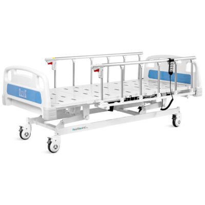 Three Function Electric Bed for Hospital, Clinic and Healthcare Center with Back rest, knee and height adjustment available at Vcare Mart in UAE.